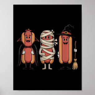 Vintage Halloween Hotdog Vampire Witch Mummy  Poster