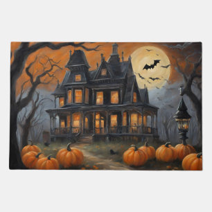Vintage Halloween House and Full Moon Doormat