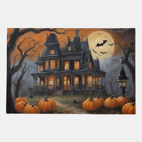 Vintage Halloween House and Full Moon  Doormat