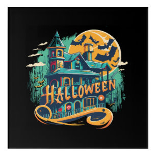vintage halloween house with ghost acrylic print