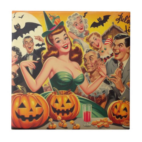 Vintage Halloween Illustration Ceramic Tile