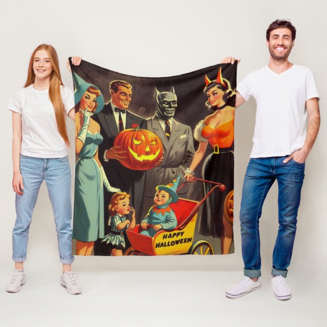 Vintage Halloween Illustration Fleece Blanket (In Situ)