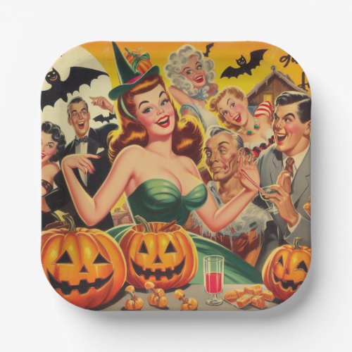 Vintage Halloween Illustration Paper Plates