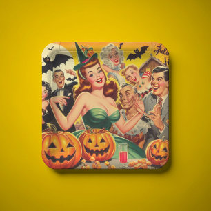 Vintage Halloween Illustration Paper Plates