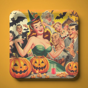 Vintage Halloween Illustration Paper Plates