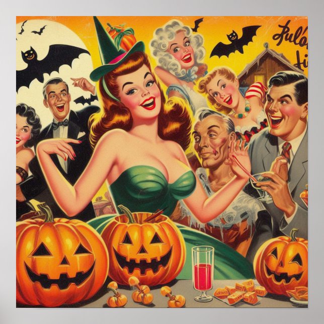 Vintage Halloween Illustration Poster (Front)