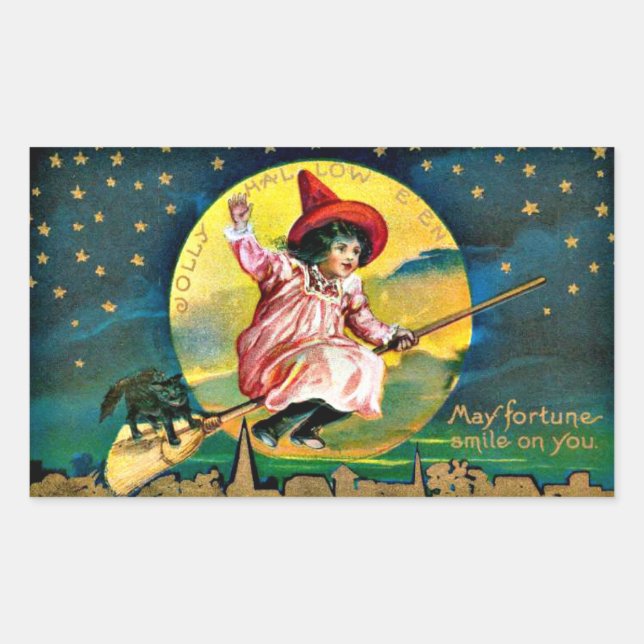 Vintage Halloween Illustration Rectangular Sticker (Front)