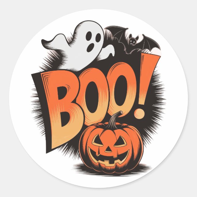Vintage Halloween -Inspired ''BOO!'' Classic Round Sticker (Front)