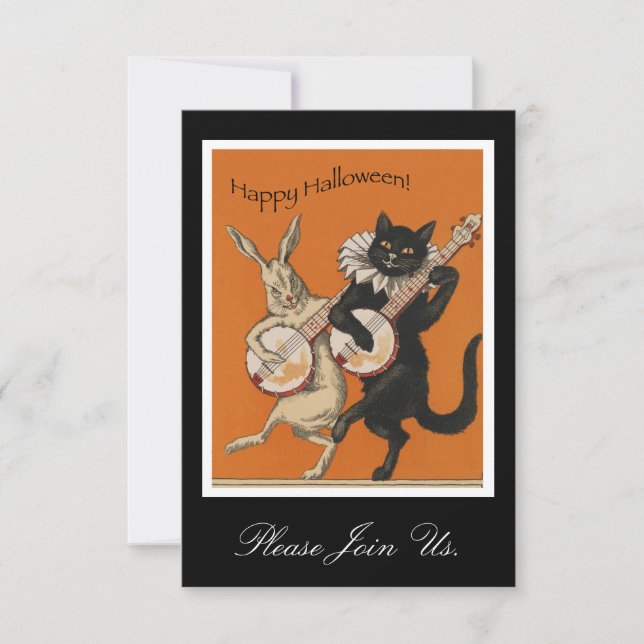 Vintage Halloween Invitation - Funny Black Cat (Front)