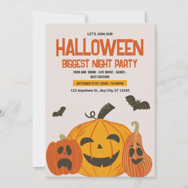 Vintage Halloween Invitation, Halloween Night  Invitation (Front)