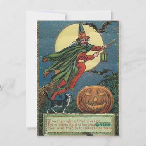 Vintage Halloween Invitations of a flying Witch