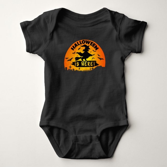 VINTAGE HALLOWEEN IS HERE BABY BODYSUIT (Front)
