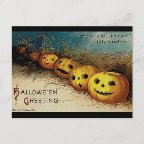 Vintage Halloween Jack O Lanterns in Field Postcard