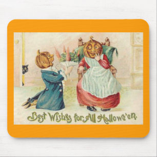 Vintage Halloween Jack o'Lantern Couple Mouse Pad