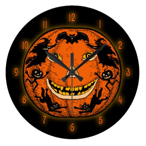 Vintage Halloween Jack O'Lantern Large Clock