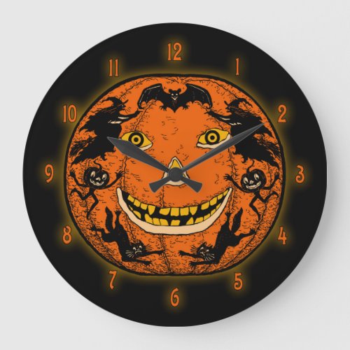 Vintage Halloween Jack OLantern Large Clock