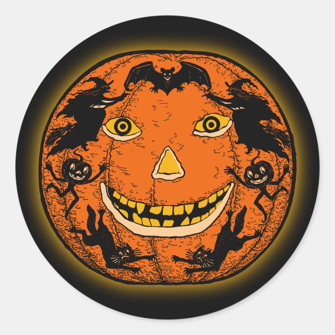Vintage Halloween Jack O'Lantern Sticker Zazzle