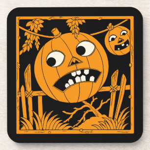 Vintage Halloween Jack O'Lantern Tile Beverage Coaster