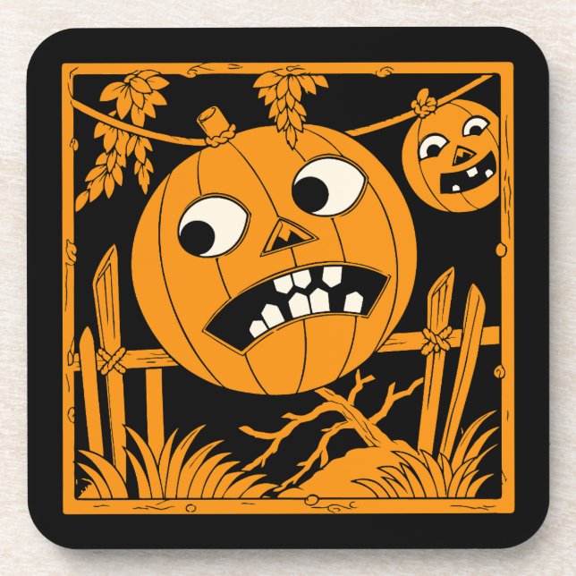Vintage Halloween Jack O'Lantern Tile Beverage Coaster (Front)