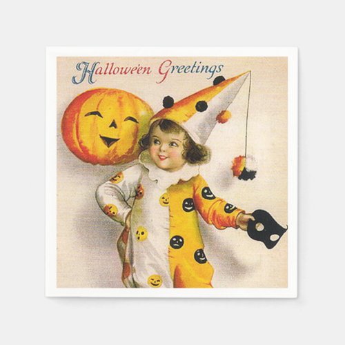 Vintage Halloween kid and pumpkin party napkins