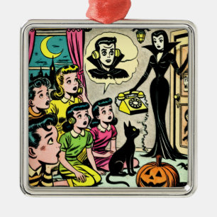 Vintage Halloween Kids Comics Metal Ornament