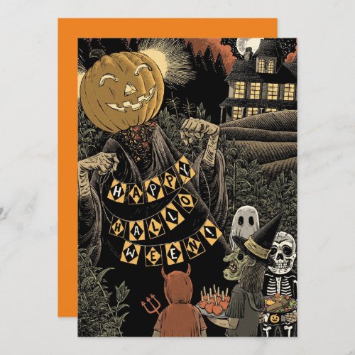 Vintage Halloween Kids Trick Or Treats And Pumpkin