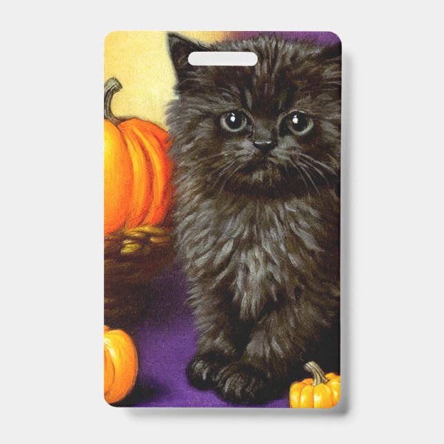 Vintage Halloween Kitten Badge (Front)
