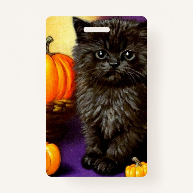Vintage Halloween Kitten Badge (Front)