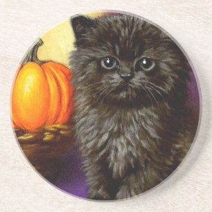 Vintage Halloween Kitten Coaster