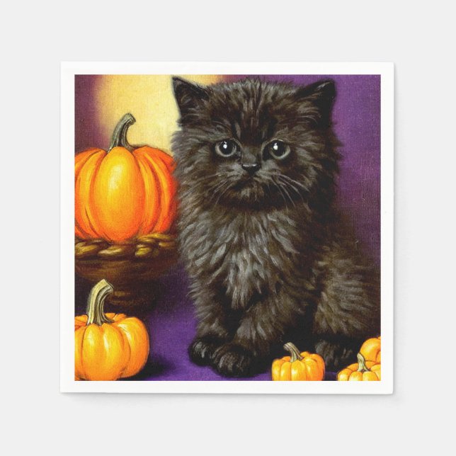 Vintage Halloween Kitten Napkins (Front)