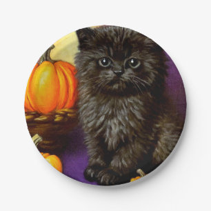 Vintage Halloween Kitten Paper Plates