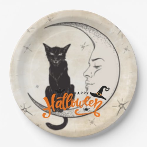 Vintage Halloween Kitty Party Paper Plates