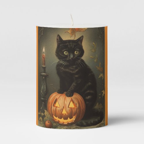 Vintage Halloween Kitty Pillar Candle