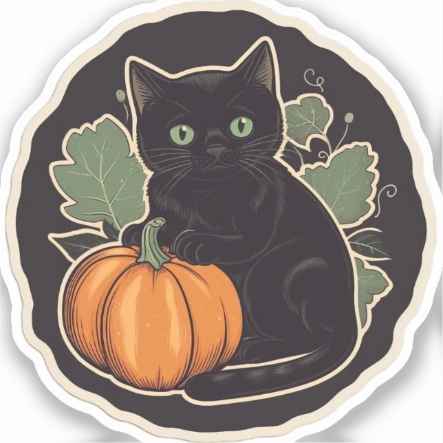 Vintage Halloween Kitty Sticker (Front)