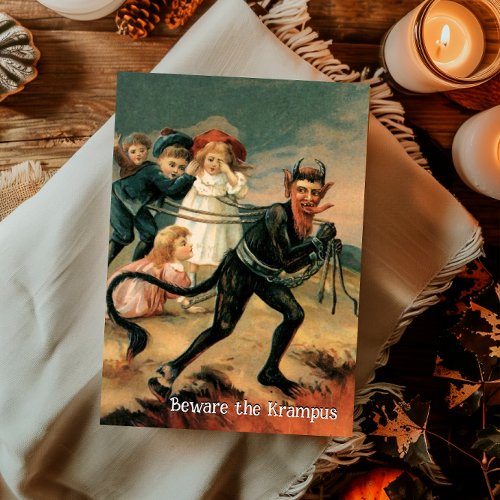 Vintage Halloween Krampus And Children Holiday Card