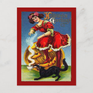 Vintage Halloween Lady in Red Postcard
