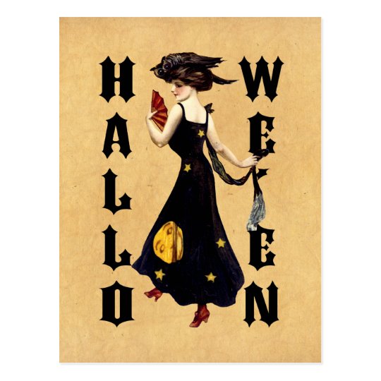 Vintage Halloween Lady Postcard