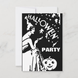 Vintage Halloween Lady with Mask Jack-O’-Lantern Invitation