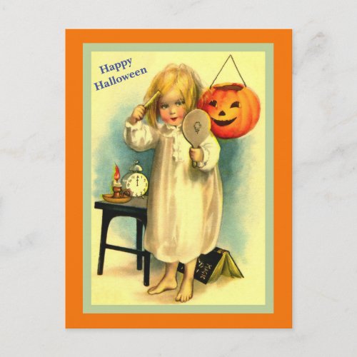 Vintage Halloween Little Girl  Jack_O_Lantern Postcard