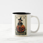 Vintage-halloween-little-girl-witch-pumpkin-black- Two-tone Coffee Mug at Zazzle