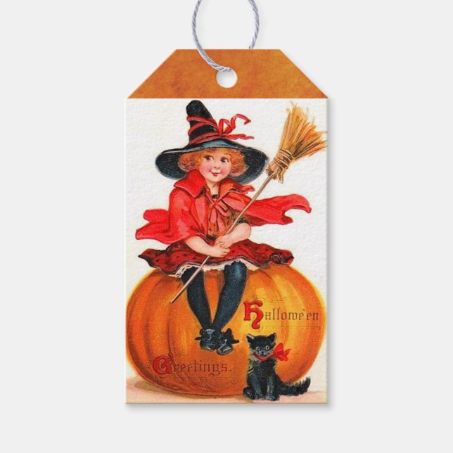 Vintage Halloween Little Witch Gift Tags (Front)