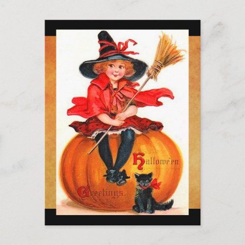 Vintage Halloween Little Witch Postcard