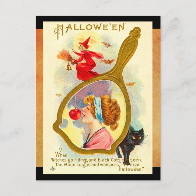 Vintage Halloween Magic Mirror Postcard (Front)