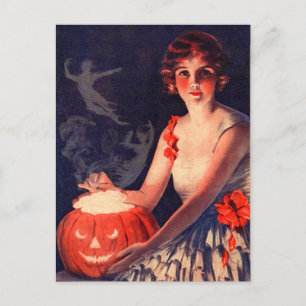 Vintage Halloween Magic Pumpkin Postcard