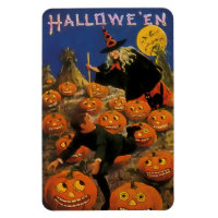 Vintage Halloween Magnet with Witch & Pumpkins