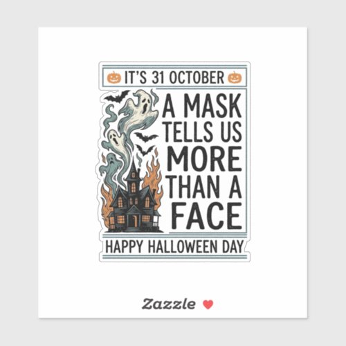Vintage Halloween Mask Quote Vector Design_1 Sticker