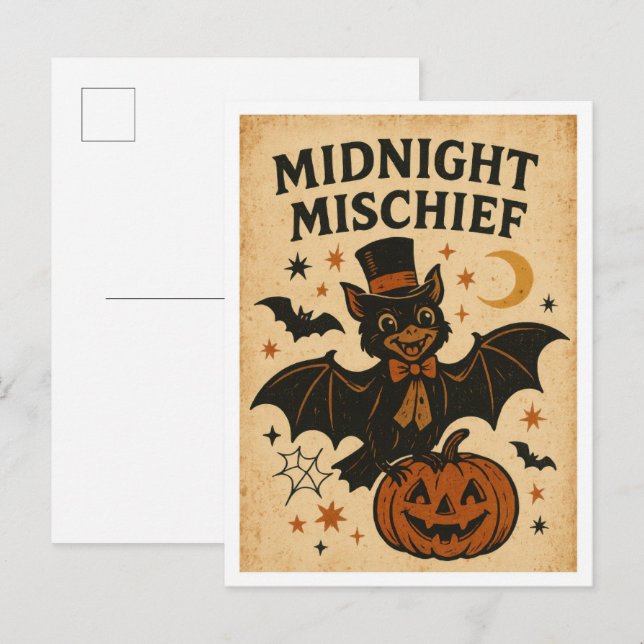 Vintage Halloween Midnight Mischief Postcard (Front/Back)