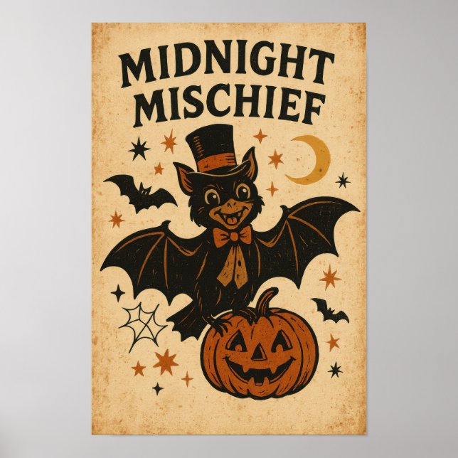 Vintage Halloween Midnight Mischief Poster (Front)