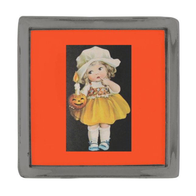 Vintage Halloween Miss Gunmetal Finish Lapel Pin (Front)