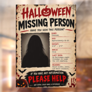 Vintage Halloween Missing Person Window Cling